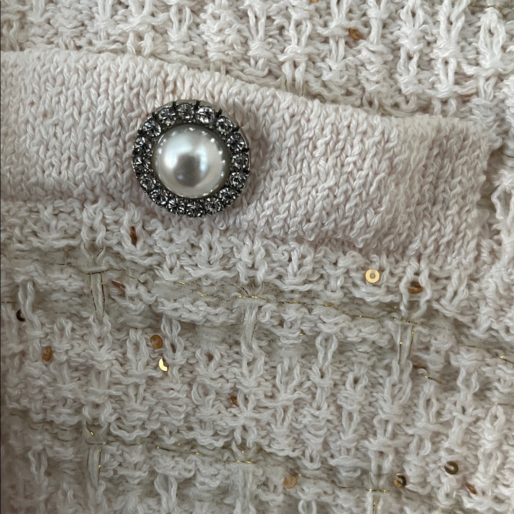Catherine Malandrino Women's Cream Textured Cardigan with gold inlays nwt - Picture 6 of 6